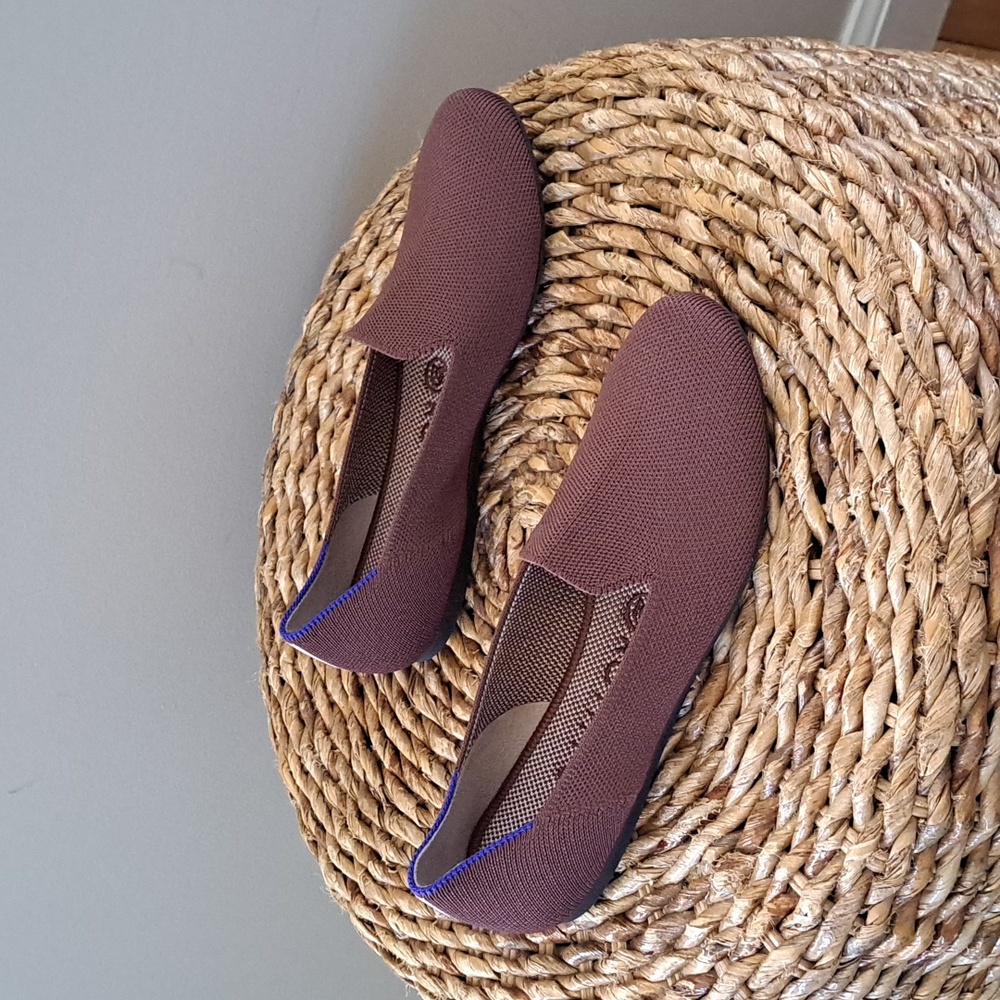 Rothy's Brown Knit Slip-On Flats with Purple Trim